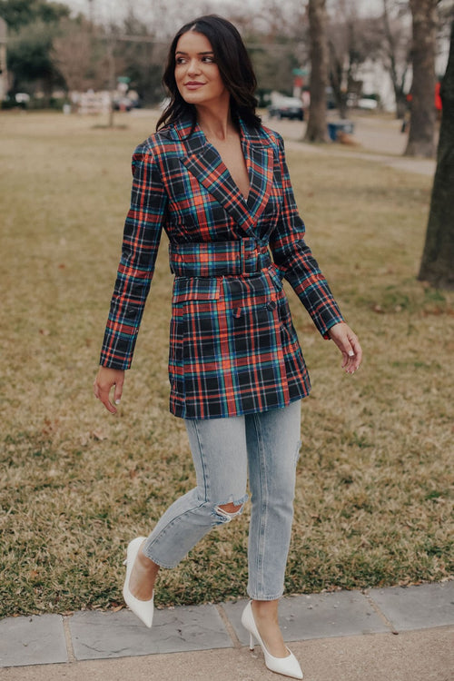 Serena Plaid Belted Blazer