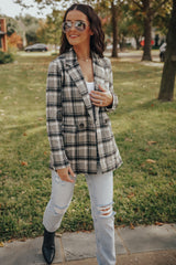 Grey Plaid Double Breasted Coat Jacket