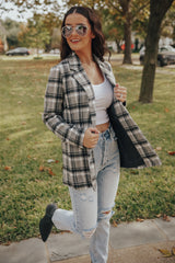 Grey Plaid Double Breasted Coat Jacket