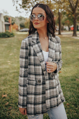 Grey Plaid Double Breasted Coat Jacket