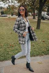 Grey Plaid Double Breasted Coat Jacket