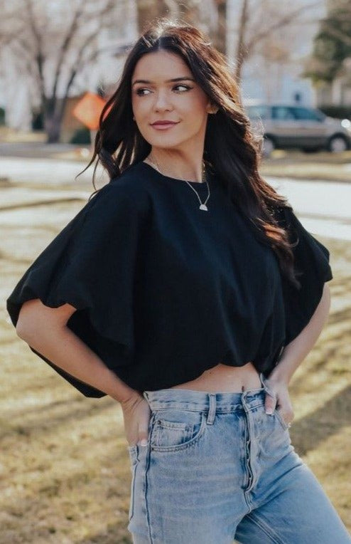Balloon Crop Basic Tee (BLACK)