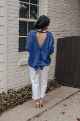 Lace Up Back Sweater (BLUE/PURPLE)