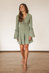 Bell Sleeve Sage Green Dress