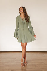 Bell Sleeve Sage Green Dress
