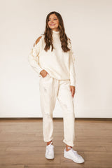 Taupe Lace Sleeve Sweater - SMALL & LARGE LEFT