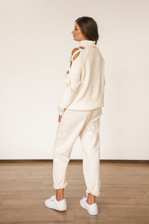 Taupe Lace Sleeve Sweater - SMALL & LARGE LEFT