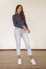 Second Skin Mock Neck Bodysuit (NAVY)