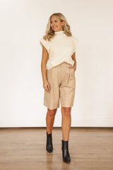 Leather Midi Short (Taupe)