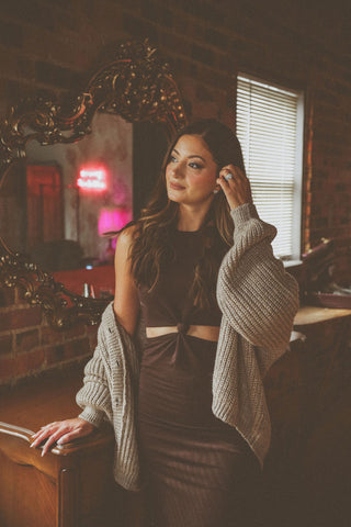 Front Tie Sweater Dress (Khaki)