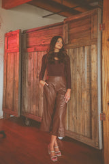 Vegan Leather Cropped Pants (Chocolate Brown)