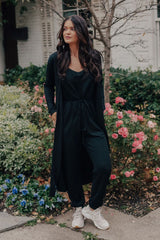 Jumpsuit and Cardigan Set (BLACK)