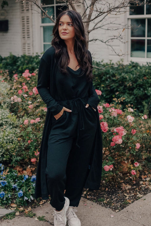 Jumpsuit and Cardigan Set (BLACK)
