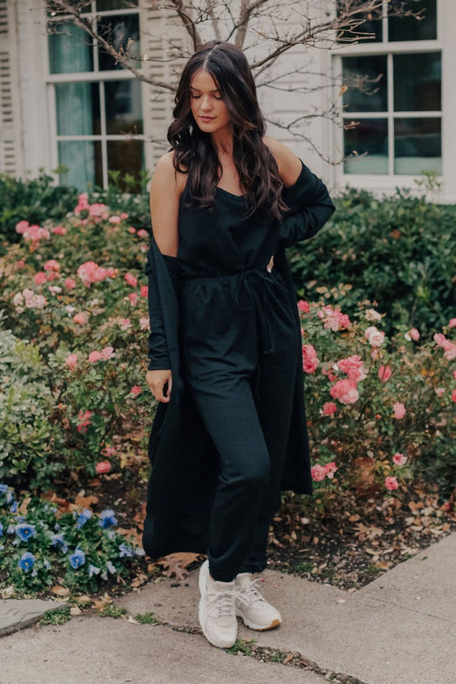 Jumpsuit and Cardigan Set (BLACK)