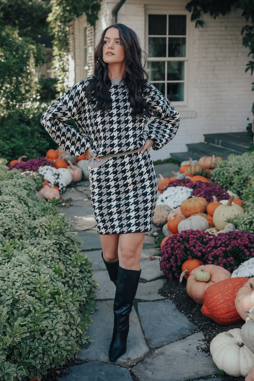 Houndstooth Puff Sleeve Set (SKIRT)