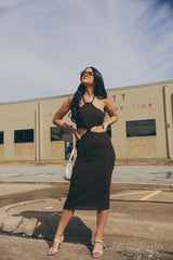 Cut Out Halter Dress (Chocolate Brown)