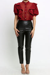Single Button Leather Pants