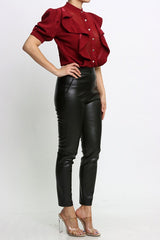 Single Button Leather Pants