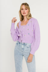 Purple Fuzzy Flower Cardigan