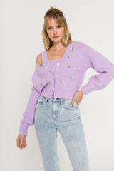 Purple Fuzzy Flower Cardigan