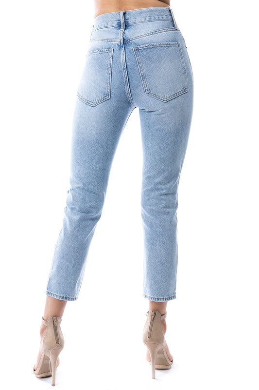 High Waisted Distressed Denim Jeans